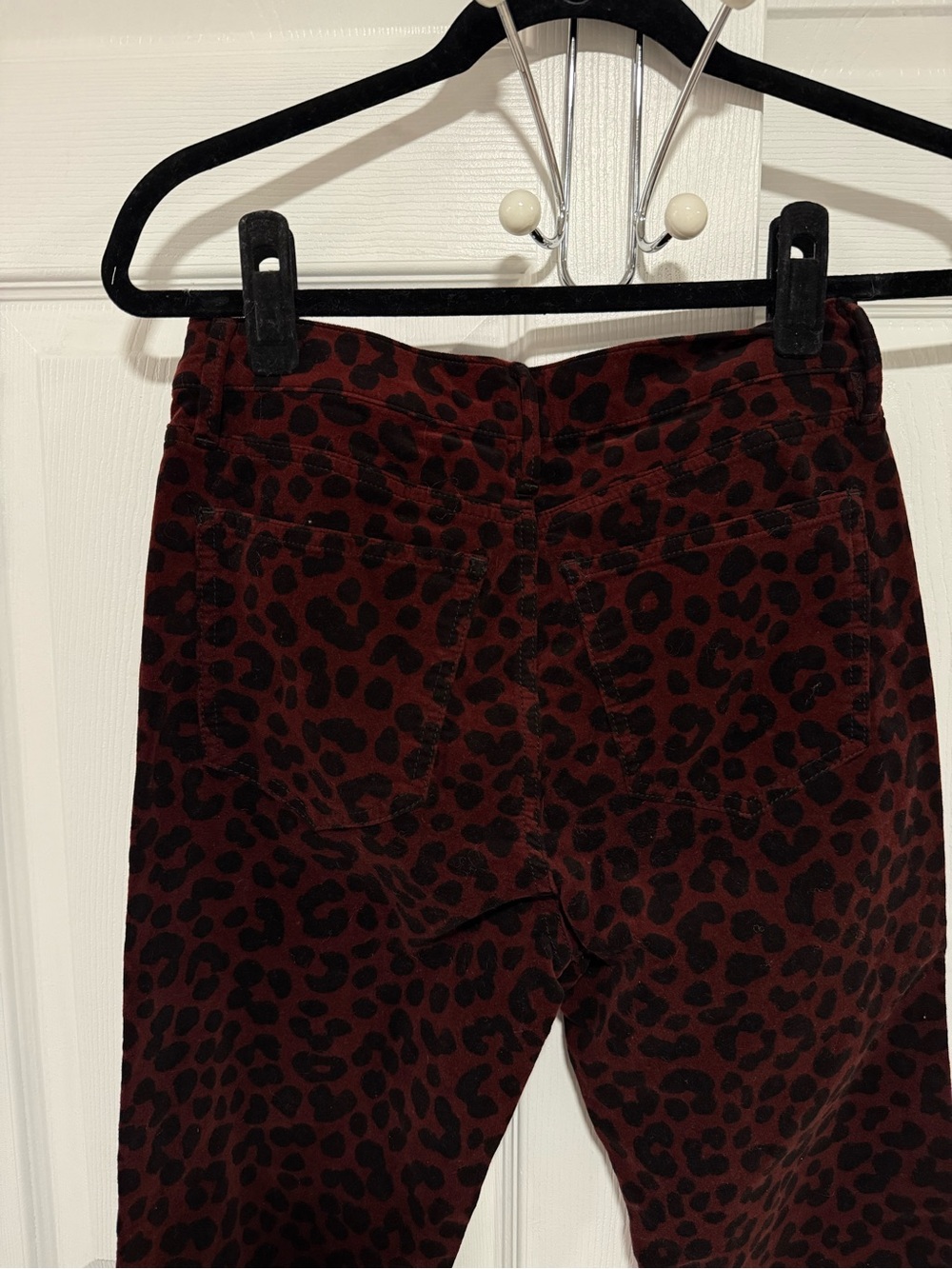 Ann Taylor Burgundy and Black Leopard Straight-Leg Velvet Brushed Jeans